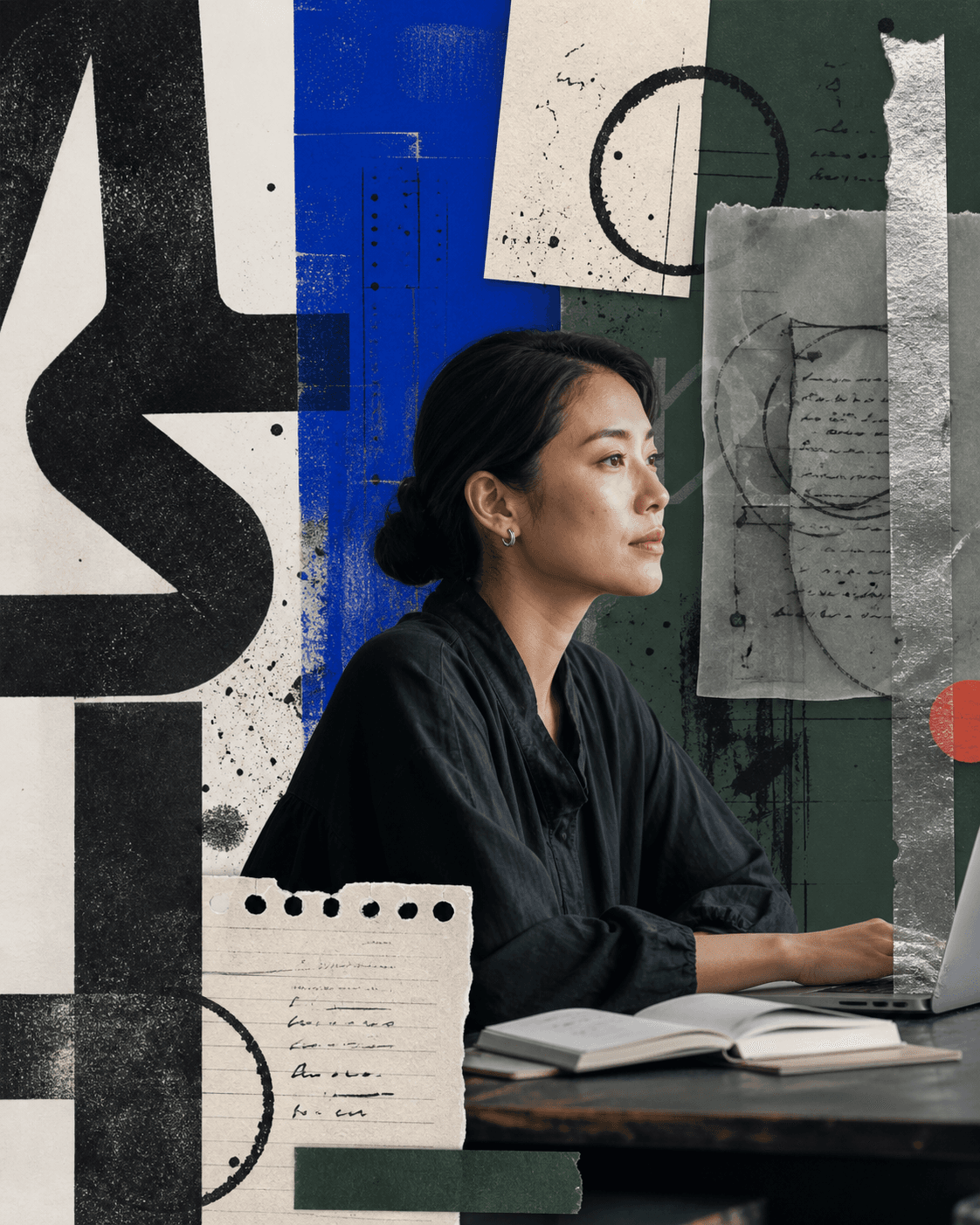 A professional reviewing specialist AI work at her desk
