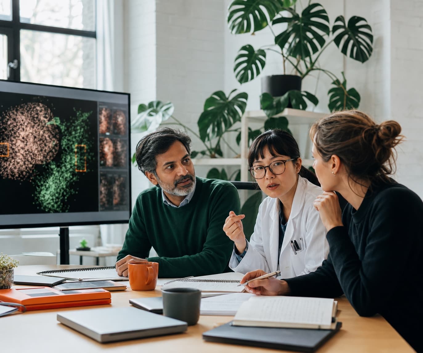 Three experts collaborating on human-centered AI evaluation work