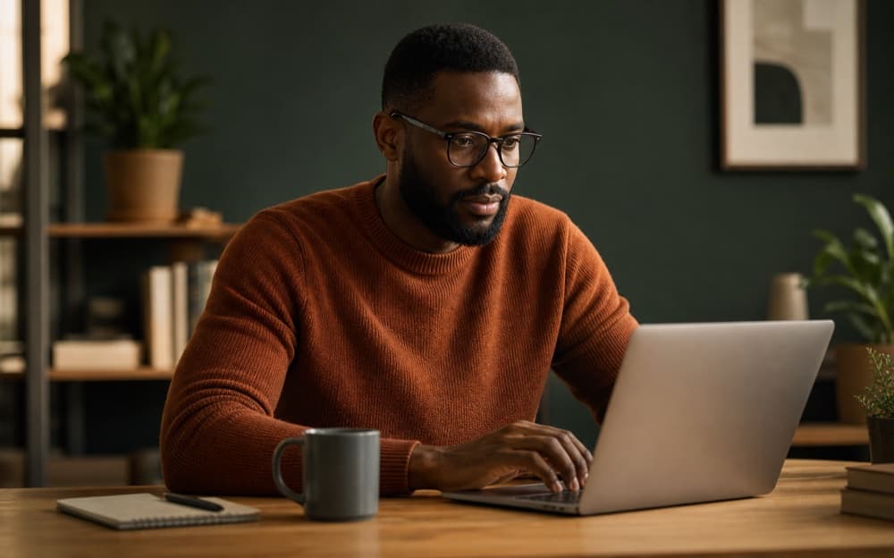 AI domain expert reviewing opportunities from a home office